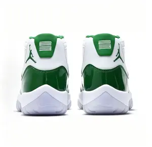 New Unworn White & Green High-Top Basketball Shoes with Box – Fabric Upper, Patent Leather Mudguard, Translucent Outsole, Retro Streetwear Sneakers for Men & Women