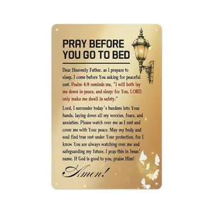 Pray Before You Go To Bed Christian Night Prayer Metal Sign, Religious Bedroom Home Decor, Inspirational Faith Wall Plaque Gift