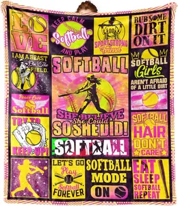 Softball Gifts for Girls, Softball Blankets for Girls Women, Softball Lover Gifts, Softball Gifts for Team, Softball Accessories for Kids Teens Adults 60"x 50"