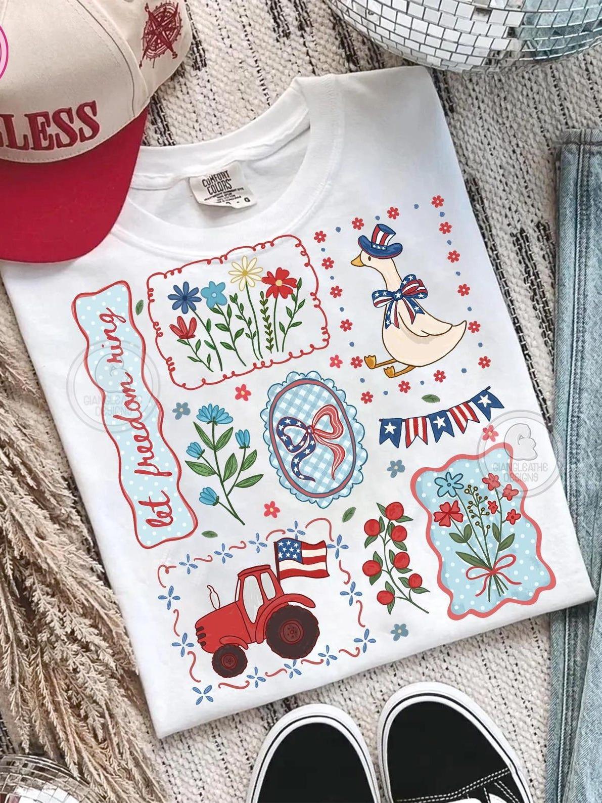 Comfort Colors Cottagecore Floral USA Goose T-Shirt, 4th Of July Shirt, Independence Day 2026, Fourth Of July Shirt, 1776-2026 T-Shirt, Usa Birthday 2026, Full Size, Full Color