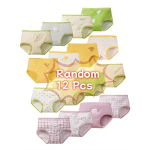 Random 12 Pack/Set Girls Sport Panties, Cute Cartoon Print Triangle Briefs, Super Soft Breathable Kids Underpants