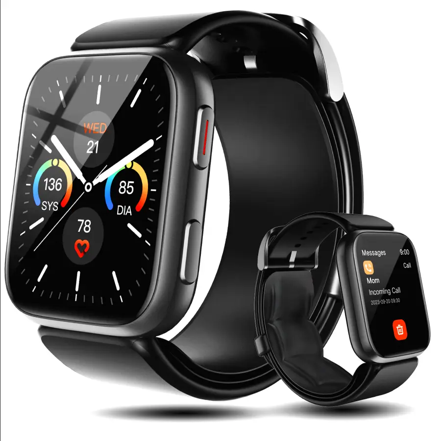 Air Pump Band Blood Pressure Monitor Smart Watch, 1.95‑Inch Display, Automatic BP & Heart Rate Sleep Monitoring, Pedometer, Data Sync & Reminder, Wearable Home Health Watch