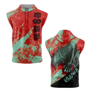 New Monster Shonen Kaiju No.8 Sleeveless Hoodie - Medium Fit, High-Performance Polyester, Breathable & Flexible, Anime Design, Eco-Friendly Inks, Unique Original Art