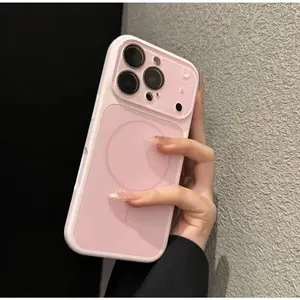 New Liquid Magnetic Large Window Shockproof Phone Case Compatible with iP17promax 16 15 14 13 Pink Color Protection Protective Casing Protector
