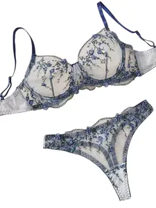 Women's Sexy Sheer Lace Floral Embroidery Adjustable Fitted Lingerie Set, Premium Fabric, Perfect for Valentine's Day Party & Daily Wear, 2-Piece Underwear