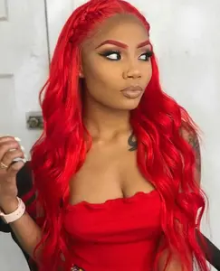 HD Transparent 13x6 Bright Red Wigs Raw Brazilian Body Wave Pre Plucked Synthetic Wig 180 Density Lace Frontal Wigs For Women