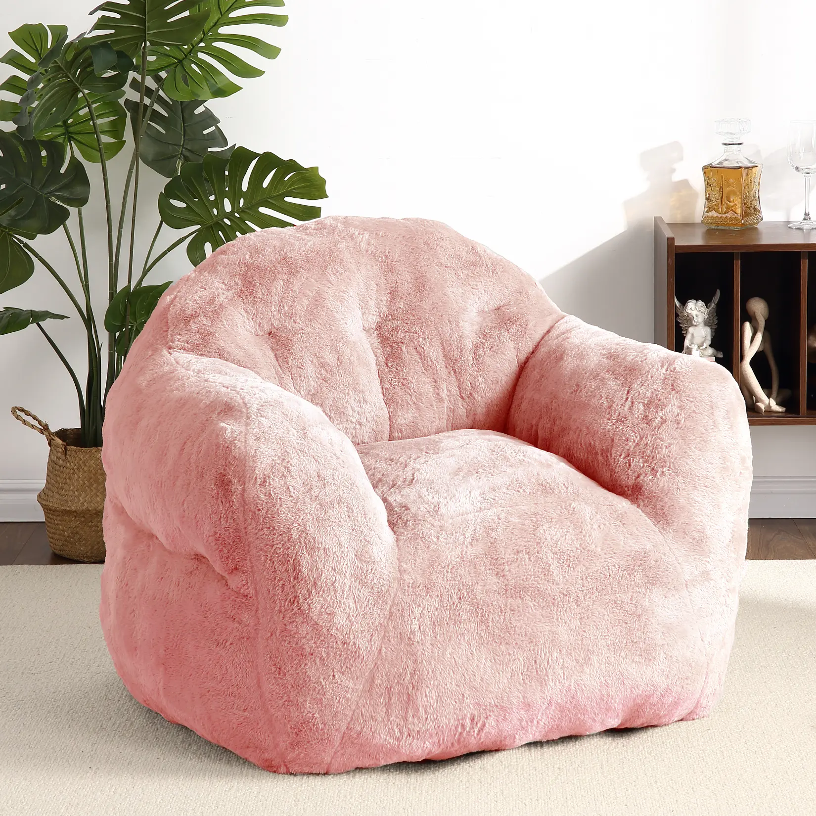 Bean Bag Chair for Adults/Kids – Compact Cozy Supportive Backrest & Wide Armrest, High-Density Foam, Easy-to-Clean Fabric – Lightweight & Portable for Bedroom, Apartment, Dorm, Gaming Room – Pink/Purple
