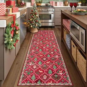 Christmas rug, 1 count Christmas runner rug, Aisle carpet, Christmas decoration rug, Home decor rug, Non-slip Washable Corridor Rug, area rug, Christmas Gift, suitable for home, kitchen