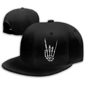 Cool Rock Roll Skeleton Hand Flat Bill Hats Snapback Hat Baseball Cap Black Snapback Hats for Men Adjustable