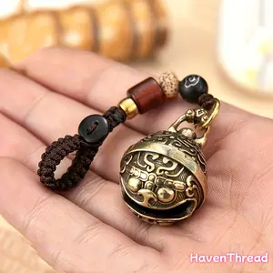 1pc Retro Vintage Copper Bell Keychain - Drawstring Pendant Brass Keyring, Bag Charm, Purse Accessory, DIY Bag Addition for Key Organization & Small Bell Craft Use, Keychain For Purse, Bag Charm Keychains