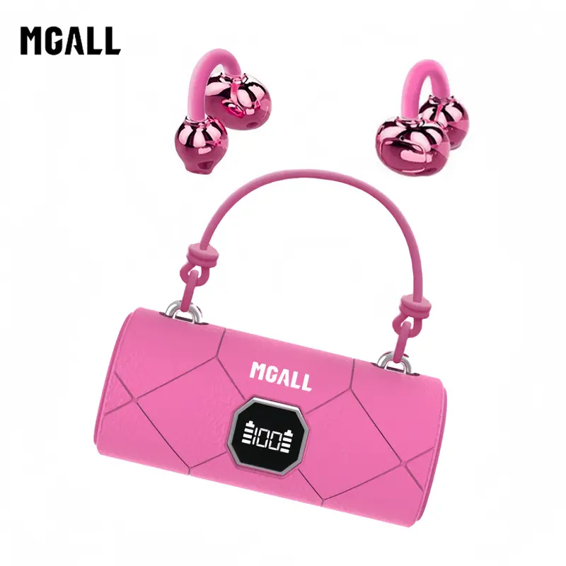 MGALL X22 Open-Ear Clip-Hook Wireless Bluetooth Headphones - Light-Luxury Leather Handbag-Style Audio Device, 2025 Bluetooth 6.0, LED Display, HiFi 20kHz Sound, Seamless Audio, Comfortable Fit, Sport-Ready, Perfect Gift for Girls, Laptop Compatible