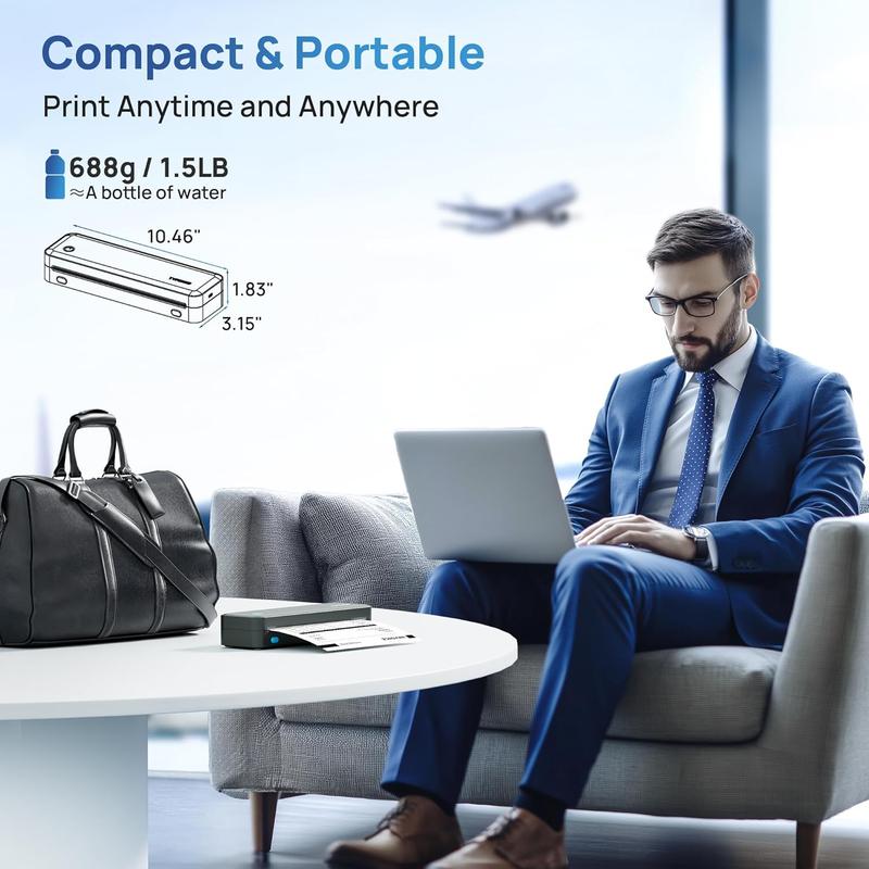Portable Printers Wireless, D820 Thermal Inkless Printer Support Sizes from 8.5" x 11" to 2" Width, AI Printer, Suitable for Smartphone & PC, Bluetooth Printers for Travel, Home Use Fathersdaygift