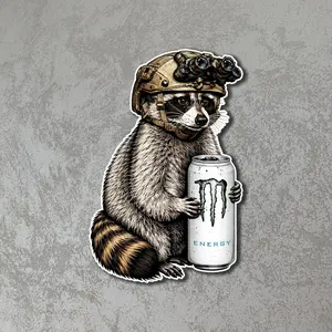 Tactical Raccoon Sticker, Military Animal Vinyl Decal, Waterproof Outdoor Laptop Car Sticker, Veteran Gift