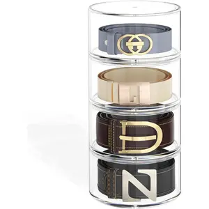 Belt Organizer for Closet Storage: Clear Acrylic 4-Layer Stackable Belt Box, Space-Saving Belt Case Holder for closet, drawer