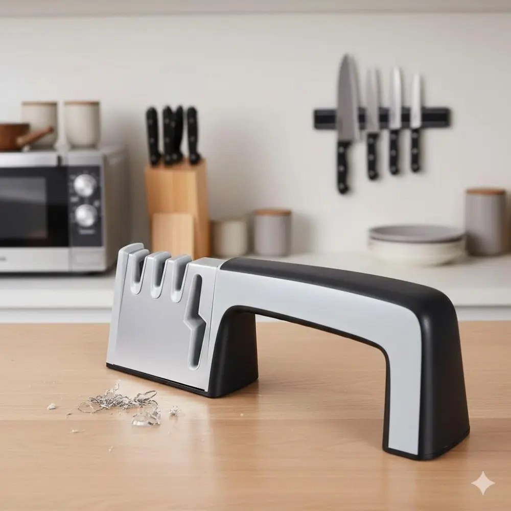 Professional Knife Sharpener with Tungsten Diamond Wheels - Portable Multi-Stage System for Knives, Scissors, and Axes - Non-Slip Handle, Durable Design for Home and Commercial Use