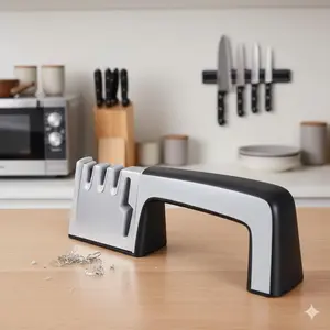 Professional Knife Sharpener with Tungsten Diamond Wheels - Portable Multi-Stage System for Knives, Scissors, and Axes - Non-Slip Handle, Durable Design for Home and Commercial Use