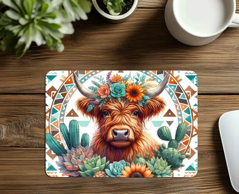 Highland Cow Western Mouse Pad - High-Quality Design for Comfortable Mouse Use
