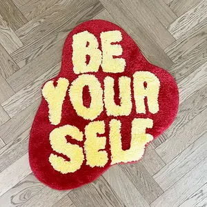 Slogan Pattern Tufted Rug, Soft Comfortable Floor Mat, Irregular Area Rugs, Home Decorative Rug, Non-slip Carpet for Home Living Room Bedroom Bathroom