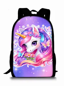 Single-layer backpack with unicorn and pony print