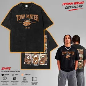 Retro Cars Movie T-Shirt Retro Mcqueen and Mater Vintage Oversized Tee – Y2K Unisex Acid Wash Two Side Graphic, Top Trendy Streetwear Gym Shirt Gift Fans
