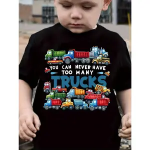 Soft Cotton Truck Graphic Tee for Boys – Casual Round Neck, Machine Washable, Perfect Summer Top