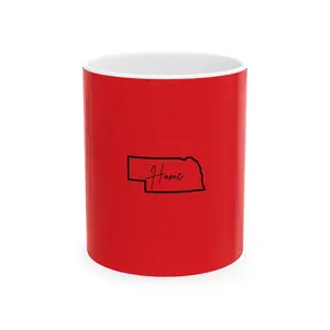 Nebraska 'Home' Ceramic Coffee Mug - Personalized Gift for Coffee Lovers, Home Decor, Red Mug, Housewarming, American Pride