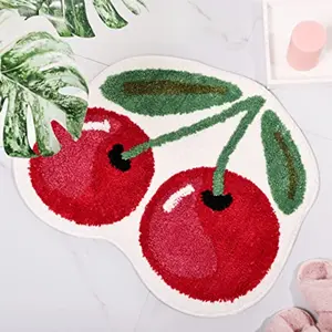 Cherry Bath Mat Cute Bathroom Rugs for Living Room and Bedroom Luxury Funky Bathroom Mats Non Slip Fruit Shaped Absorbent Bathtub Cool Washable Rug Plush Shower Rugs