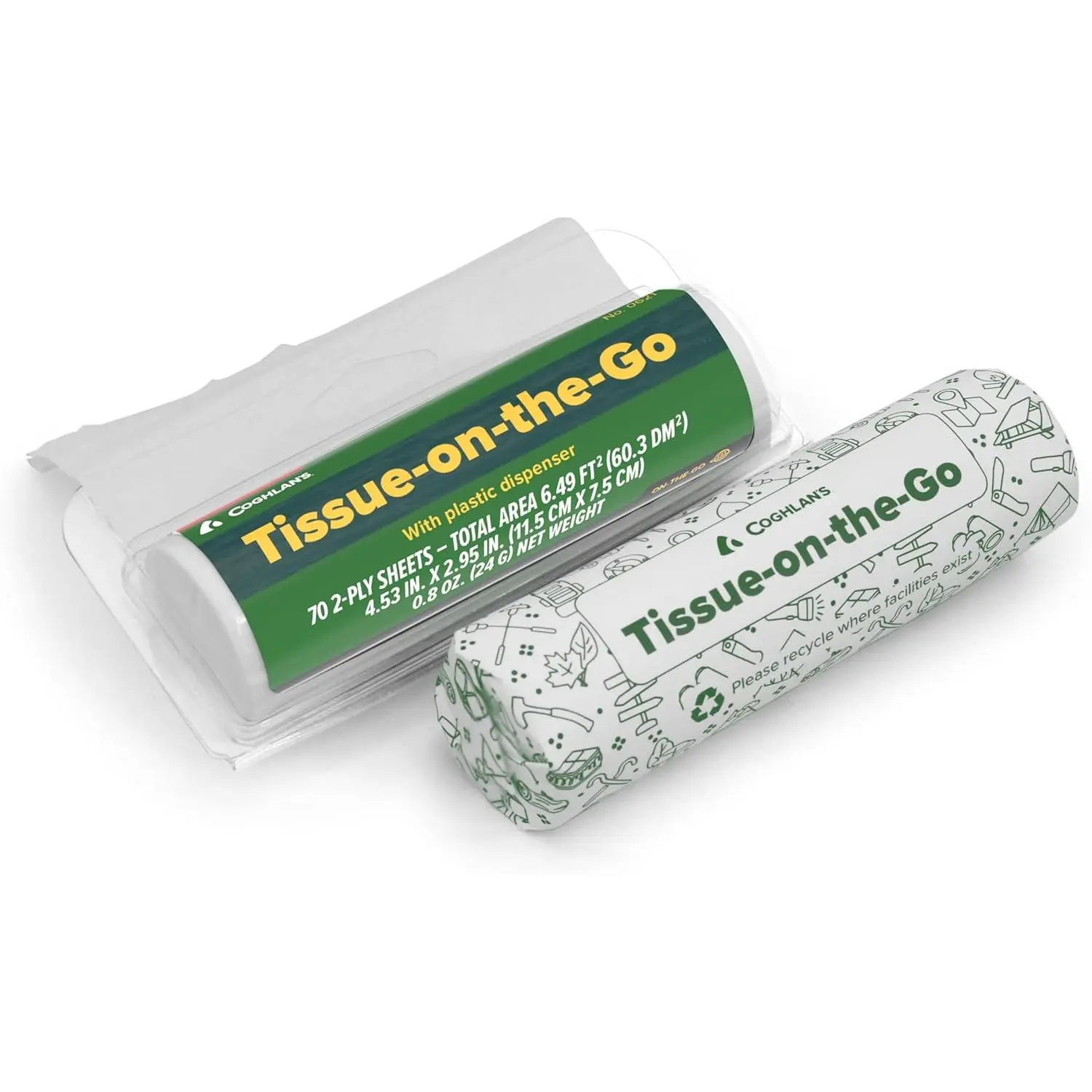 Coghlan's Tissue on The Go - Compact Travel Pack with Dispenser for Camping, Hiking, Backpacking, and Outdoor Adventures, Portable and Convenient Tissue Essentials, 2-Pack