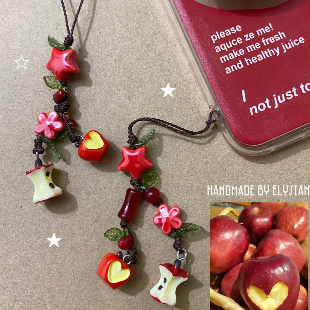 [NEW] Handmade Apple Keychain  | Wax Cord Phone Strap | Cute Fruit Charm for Phone, Keys & Bag