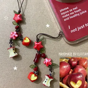 [NEW] Handmade Apple Keychain  | Wax Cord Phone Strap | Cute Fruit Charm for Phone, Keys & Bag