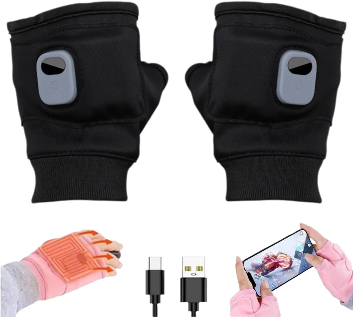 【BackToSchool】Rechargeable Heated Fingerless Gloves for Women, Electric Hand Warmers with Temperature Control, Cold Weather Winter Gloves