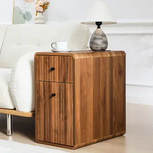 Giratree Modern Wooden Narrow End Table with Charging Station – Sleek Side Table with Drawer & Cabinet Storage, Nightstand with USB Ports for Bedroom, Living Room, or Home Office