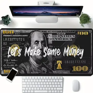 Money Theme Business Style Gaming Mouse Pad, 1 Count Non-slip Rubber Base Desk Pad, Desk Accessories for Home Office Game