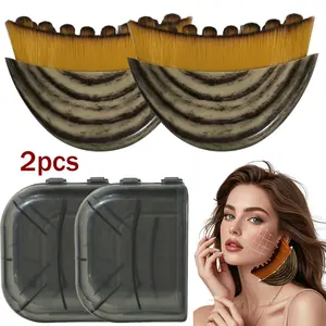 2 PCS Lymphatic Contour Face Brush, Ergonomic Lymphatic Drainage Massager, Natural Makeup Brushes with Gentle Bristles, Hypoallergenic Manual Facial/Body Brush for Sculpting