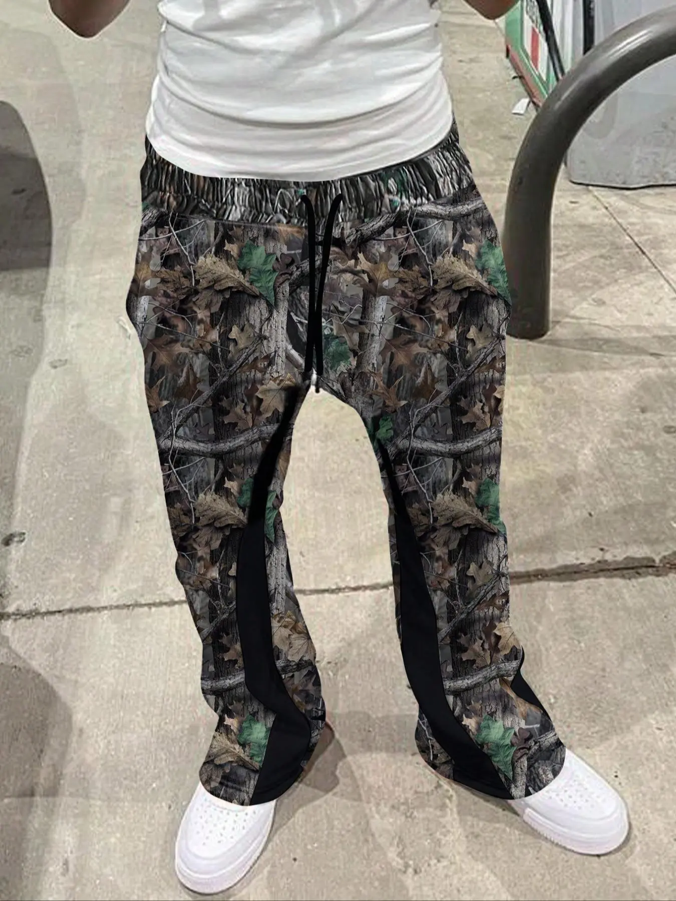 Men's Simple Print Drawstring Pants, Camo Sweatpants, Loose Camouflage Sportswear, Knitted Sports Pants, Athleisure Bottoms, Casual Athletic Pants, Perfect Gift for Husband, Boyfriend, Knit Fabric, All Seasons, Athletic Apparel