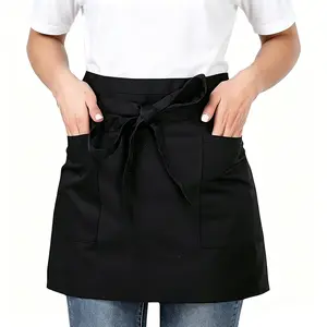 New Unisex Waist Apron with 2 Pockets, Half Apron for Bar Waitress Chef Uniforms, Short Half Waist Apron with Pockets