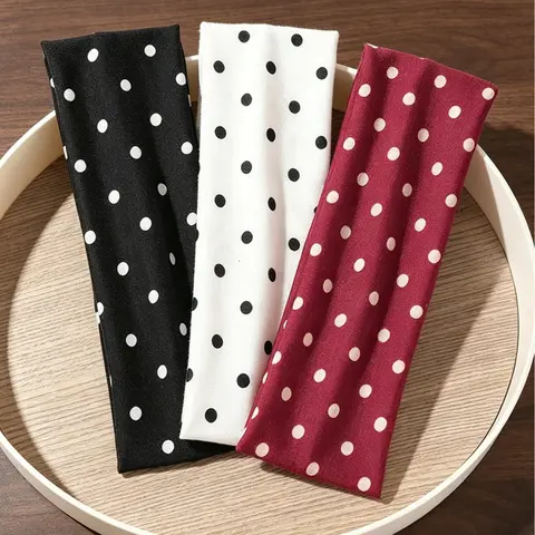 Vintage French Polka Dot Hairband for Women, Elastic Textile Headband in, Boho Style Daily Accessory, Elastic Fashion Headbands