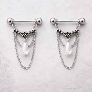 Stainless Steel Aurora Double Chain Nipple Ring