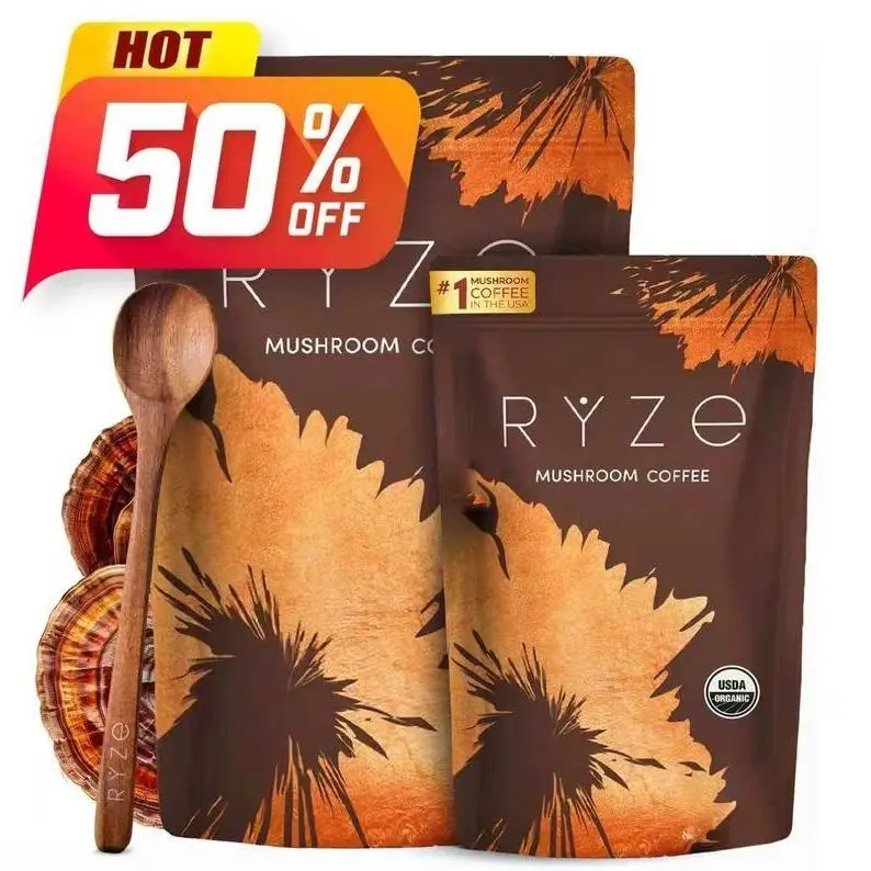 USDA Organic RYZe Natural Instant Mushroom Coffee - 30 Servings, 6 Adaptogenic Mushrooms, MCT Oil, 2000mg Superfoods, USA-Grown, Vitamins Supplement for Health & Wellness (50% Off)