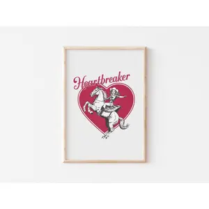 Heartbreaker Cowgirl Poster | Trendy Valentine's Day Wall Art | Western Valentine’s Decor | Retro Valentine's Print | Romantic Cowgirl Poster V