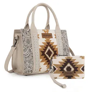 Wrangler Aztec Patterned 2 PCS Set Crossbody Purse & Wallet  Structured Bag for Women with Pieced Embroidery RFID Blocking Card Holder