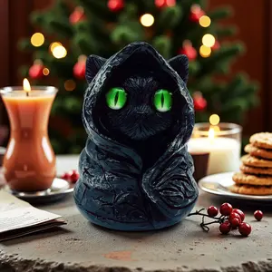Mysterious Hooded Cat Resin Statue, Unique Halloween Gift Idea, Spooky, Ghost Season Home Decor, Collectible Mini Figurine