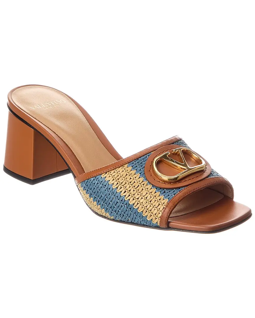 Valentino VLogo 60 Straw & Leather Sandal