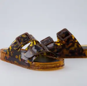 Cushionaire Pool Jelly Slide Sandals for Women - Waterproof Double Buckle Adjustable Slip-On Womens Jelly Sandals For Beach, Shower, Summer Casual Wear Soft Slippers Platform