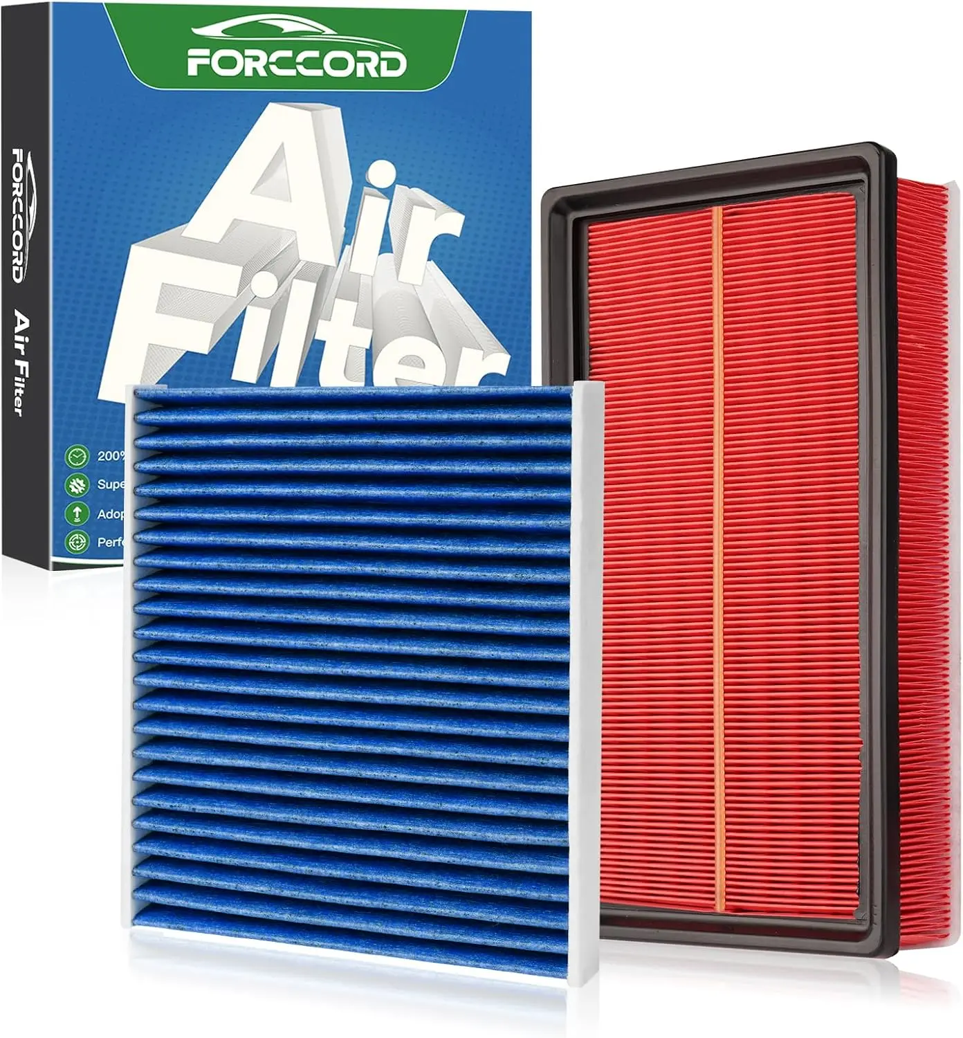 Forccord Cabin & Engine Air Filter Combo Fit for Volkswagen Atlas 2018-2026 2.0L 3.6L, Atlas Cross Sport 2020-2026 Activated Carbon Cabin Filter Replace#CF11643 3QF129620 Atlas Air Filter for My Car