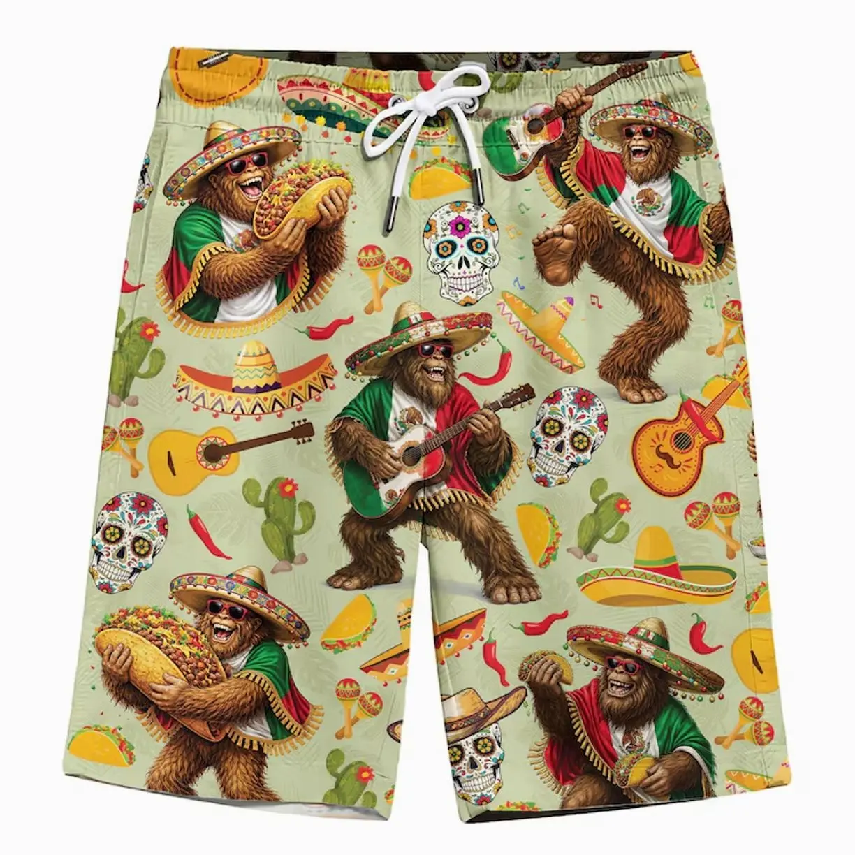 Men's Bigfoot Cinco de Mayo Swim Trunks, Tropical Hawaiian Beach Shorts