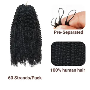 LWIGS Water Wave Feather Crochet Hair Extension 100% Human Hair For Miracle Knots Boho Braids Pre-Separated 60 Strands/ Bundle