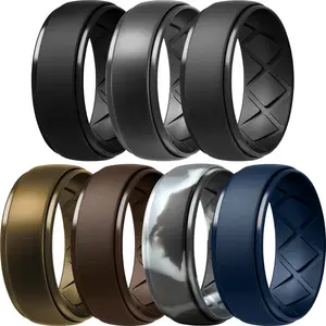 Inner Arc Ergonomic Breathable Design, Silicone Rings Mens with Half Sizes, 1/4/5/6/7 Rubber Wedding Bands, 10mm Wide-2.5mm Thick