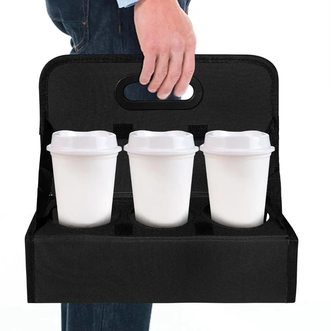 Sturdy 6-Cup Drink Carrier, Waterproof and Reusable Beverage Holder with Handle, Portable Caddy for Coffee Delivery and Travel, Disposable, Outdoor, Takeaway