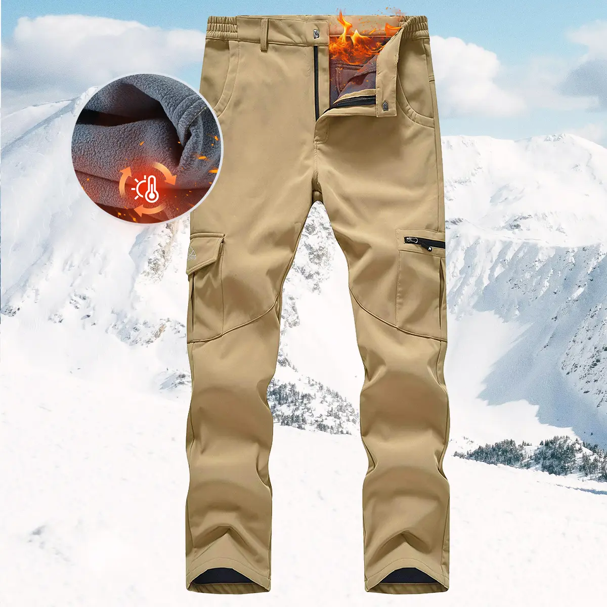 YSENTO Men's Waterproof Cargo Pants Snow Ski Outdoor Insulated Trousers Hiking Snowboard Fleece Work Pants 6 Pockets Workout Jogger